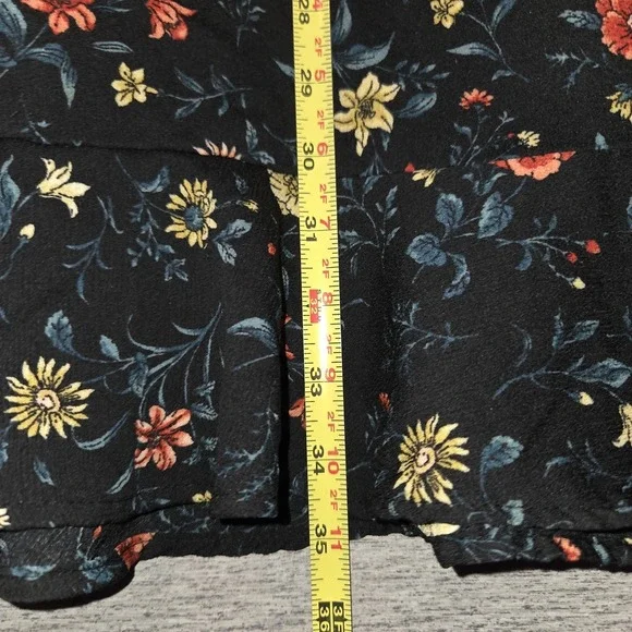 Xhilaration Black Floral Ruffle Dress Women's Medium Keyhole Neck Flared Sleeve - Picture 7 of 10